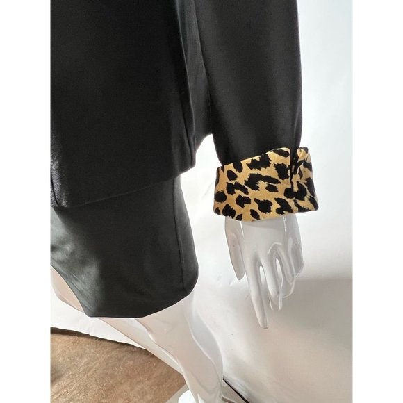 Jessica Howard Womens Suit Jacket Blazer Black Cheetah Print Shawl Collar USA 10 - Picture 4 of 12